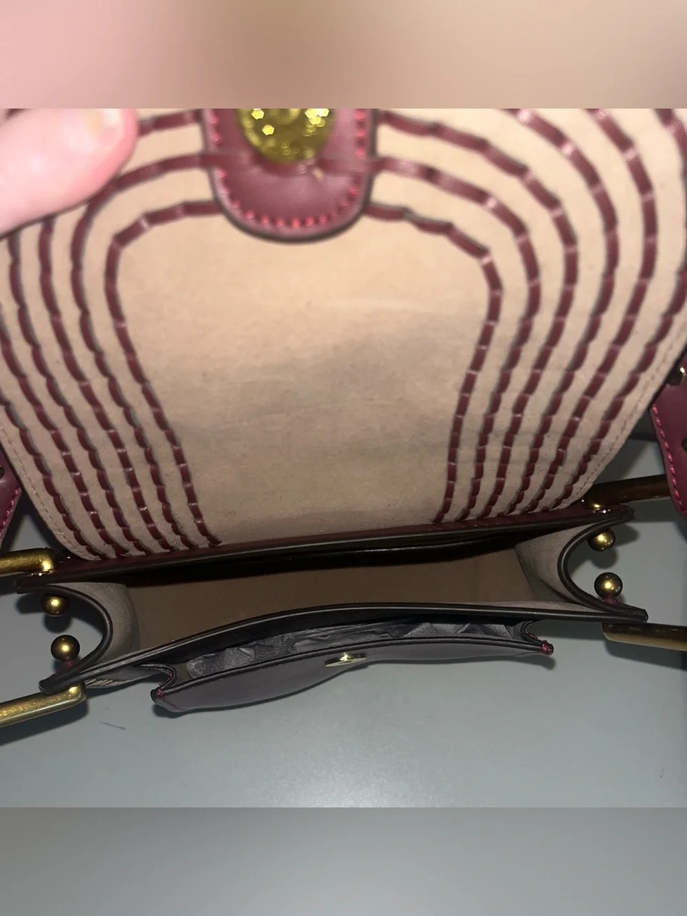 Braided Accent Shoulder Bag in Wine Red with Gold Hardware